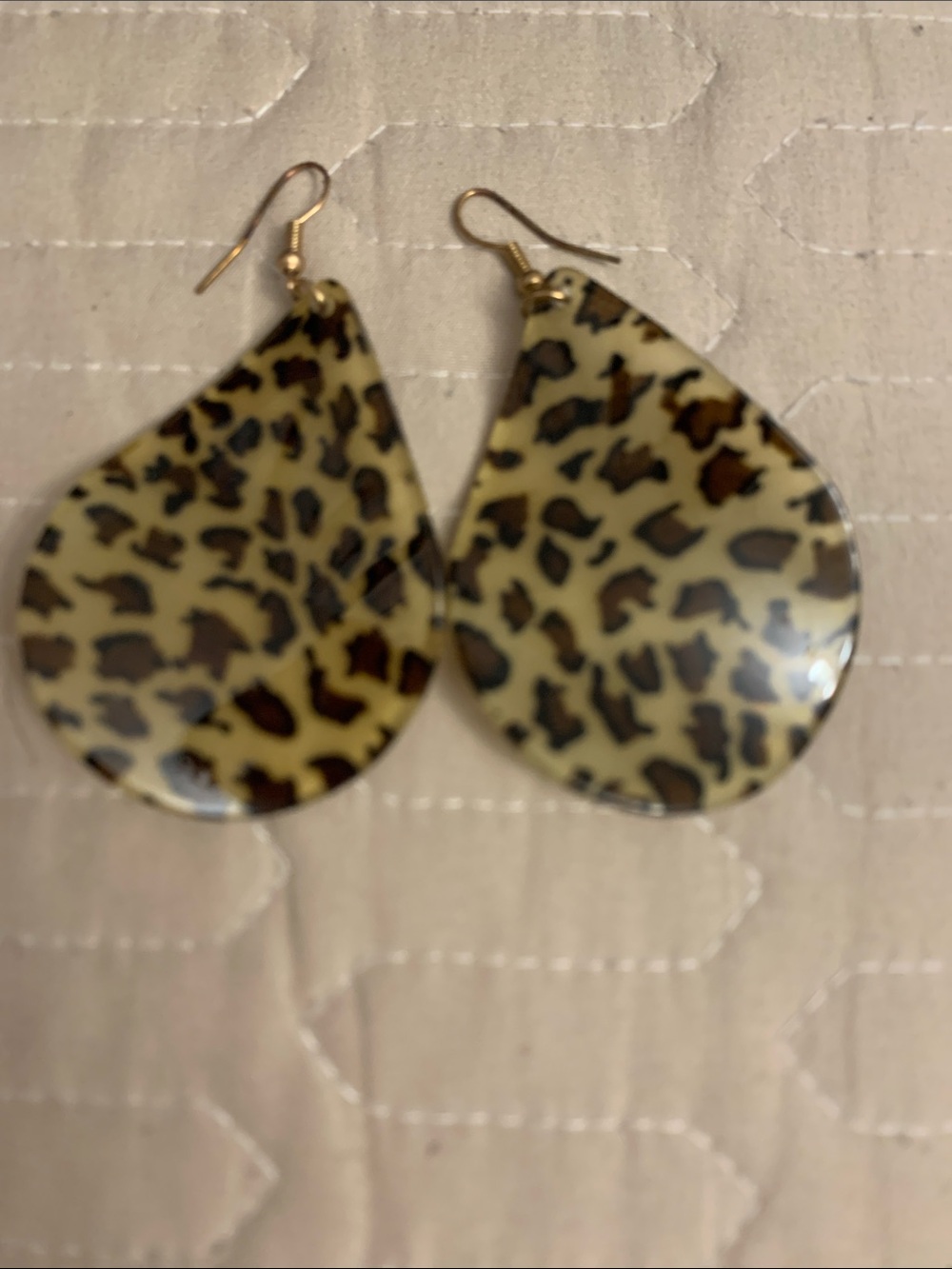Leopard Print Teardrop Earrings - Gold Hooks